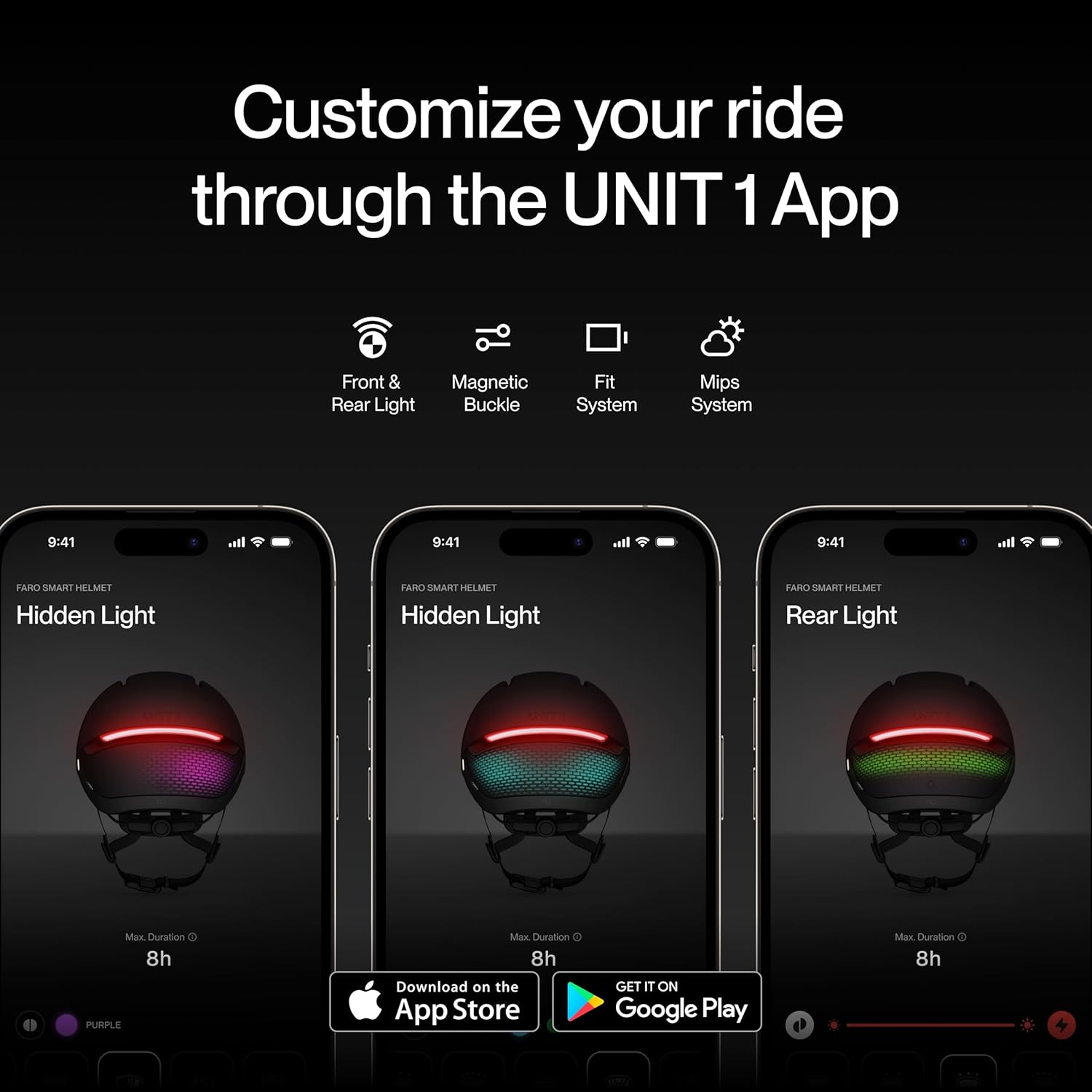 UNIT 1 FARO Smart Bike Helmet | MIPS | Front & Rear LED Lights | Crash Alert | Turn Signals & Brake Lights Compatible w/Nav Remote | Bike & E-Scooter Certified | iOS & Android App