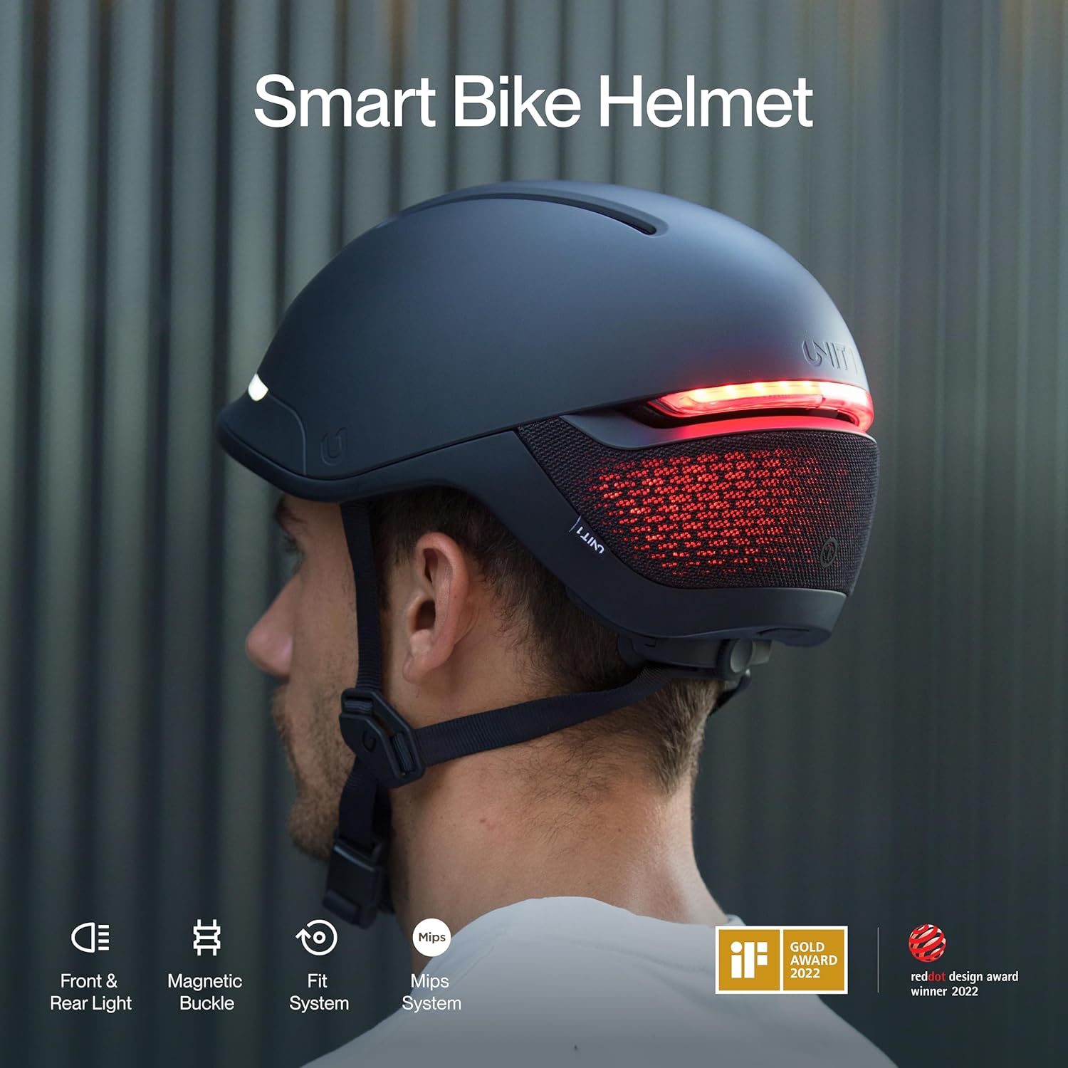 UNIT 1 FARO Smart Bike Helmet | MIPS | Front & Rear LED Lights | Crash Alert | Turn Signals & Brake Lights Compatible w/Nav Remote | Bike & E-Scooter Certified | iOS & Android App