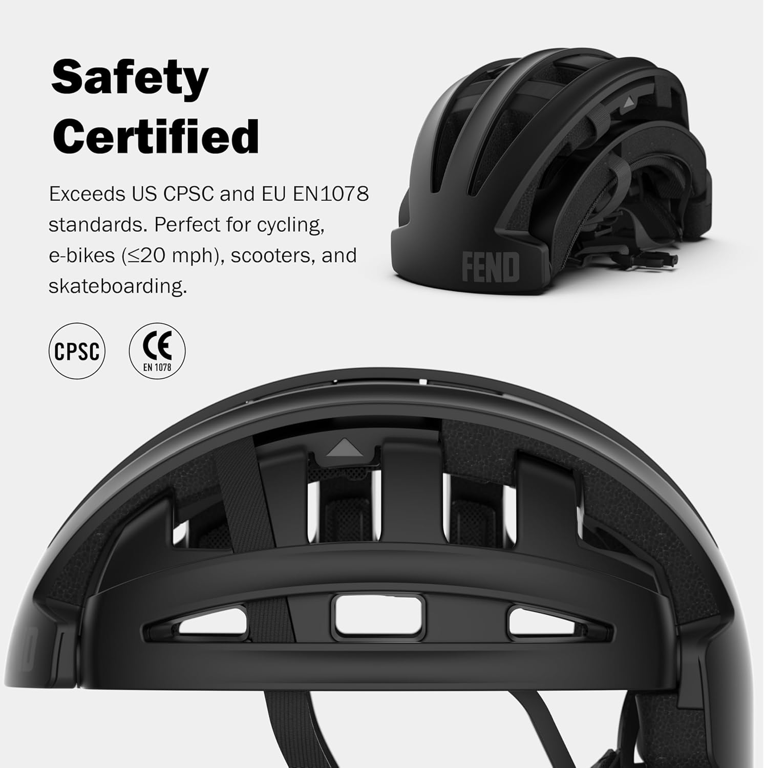 FEND One Foldable Bike Helmet – Patented Smart-Fold 50% Compact Design, Award-Winning Safety CPSC/EN1078 Certified, for Adults, Commuters, E-Bikes, Scooters