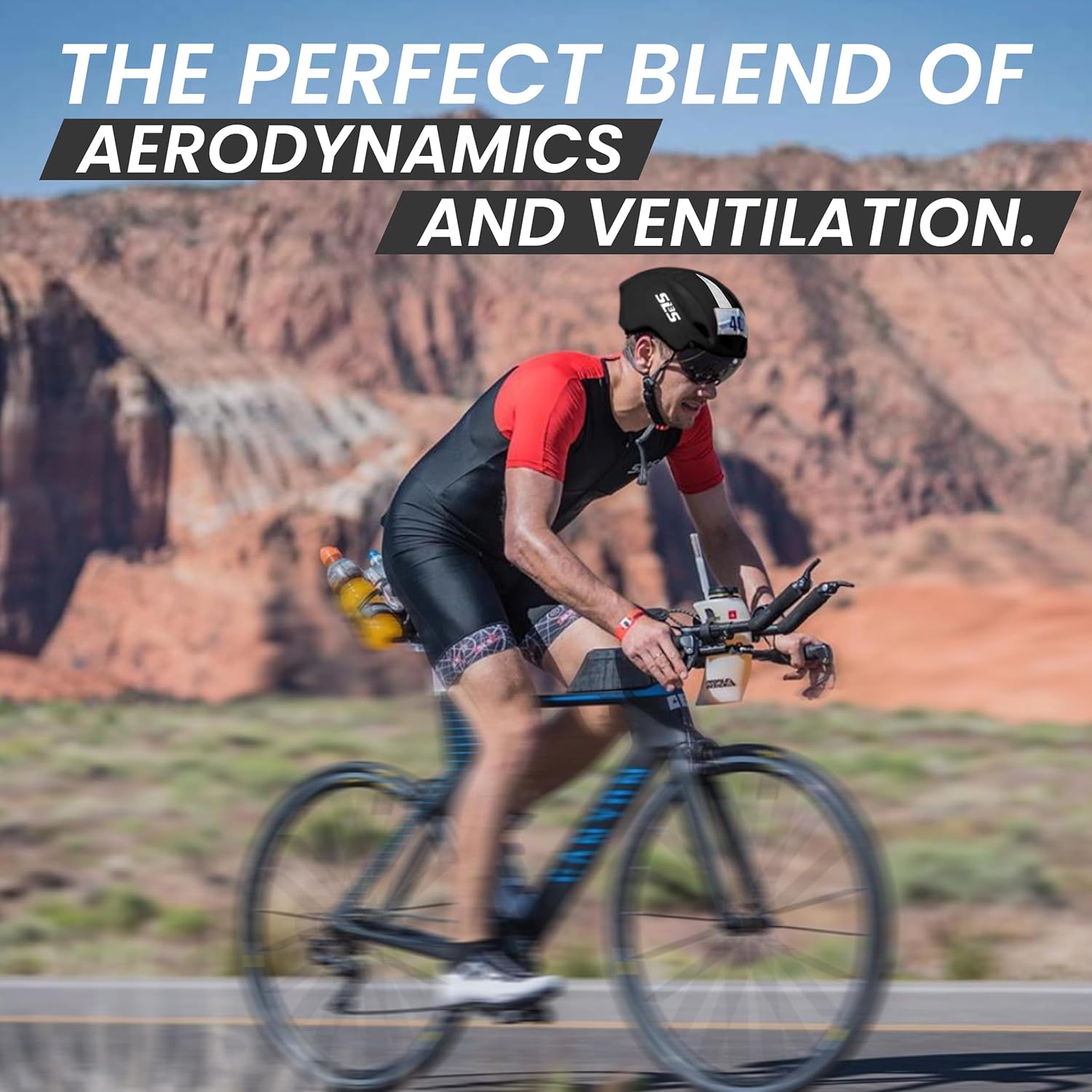 SLS3 Triathlon Helmet - Aero Bike Helmet with Removable Shield Visor Time Trial TT - Lightweight Aero Helmet Triathlon Road Cycling Helmets Men/Women - One Size 21-23 Inches